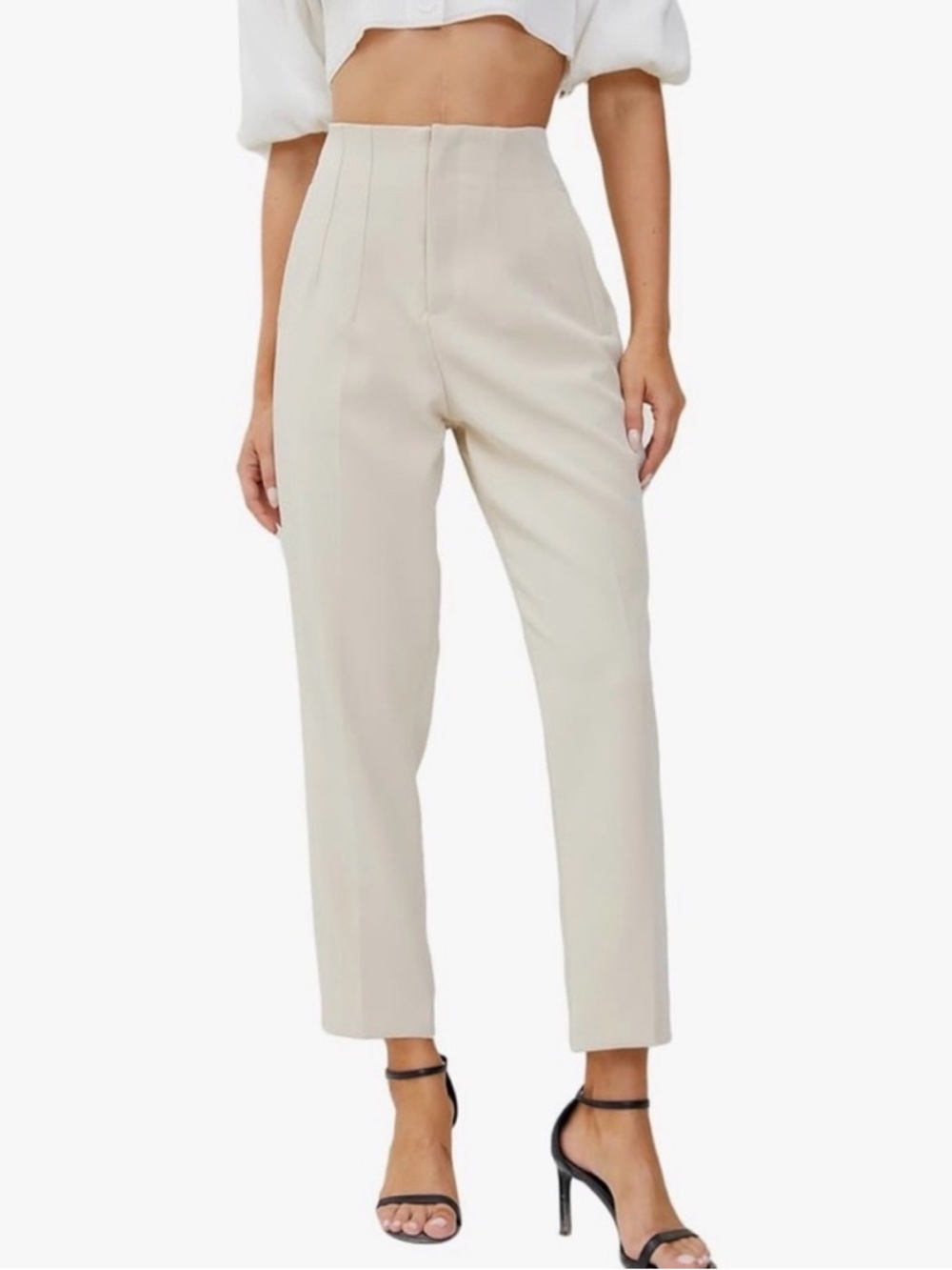 Zara Cream Tailored High-Waist Trousers